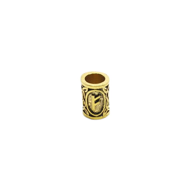 Runový korálek do vousů - Fehu zlatý