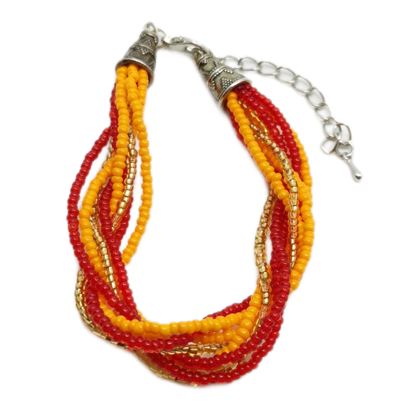 Náramek korálkový splétaný oranžovo-červený