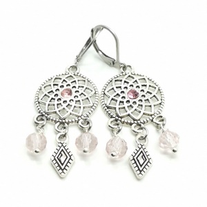 Náušnice s přívěsky a kamínky růžové